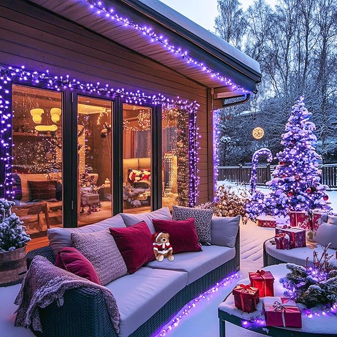 JMEXSUSS 500 LED Purple Christmas Lights, 173ft 8 Modes Christmas String Lights Outdoor Waterproof, Green Wire Purple LED Christmas Tree Lights for Indoor Party House Christmas Decorations