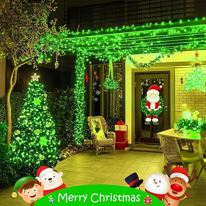 JMEXSUSS Red and Green Solar Christmas Lights Outdoor Waterproof, 2 Pack 100 Led 33ft Color Changing Christmas Lights, 8 Modes Solar String Lights for Christmas Tree Decor