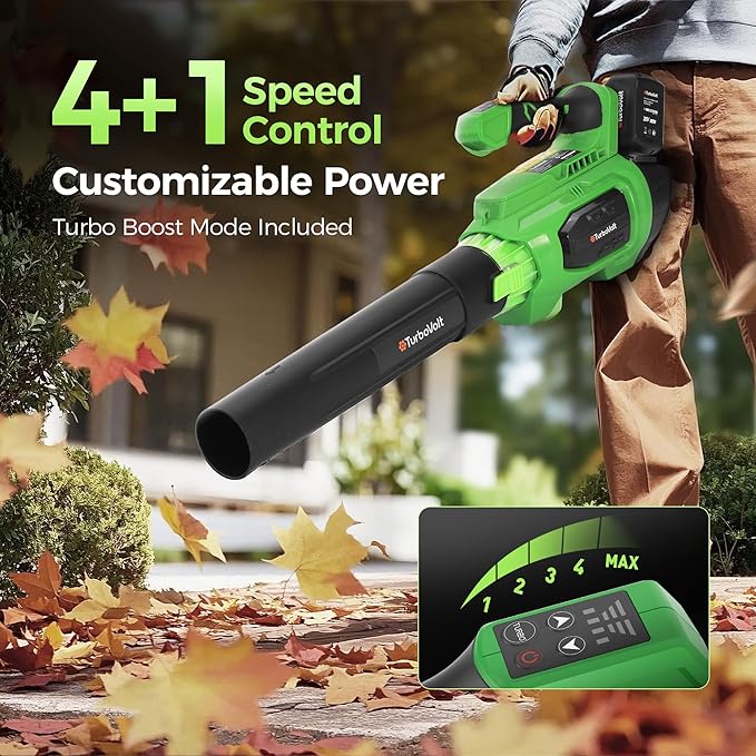 Leaf Blower, 20V Cordless Electric Blower with 2 * 5.0Ah Batteries and 1 Hour Fast Charger, Lightweight Leaf Blower for Patio Cleaning, Lawn Care, Blowing Fallen Leaves and Dust