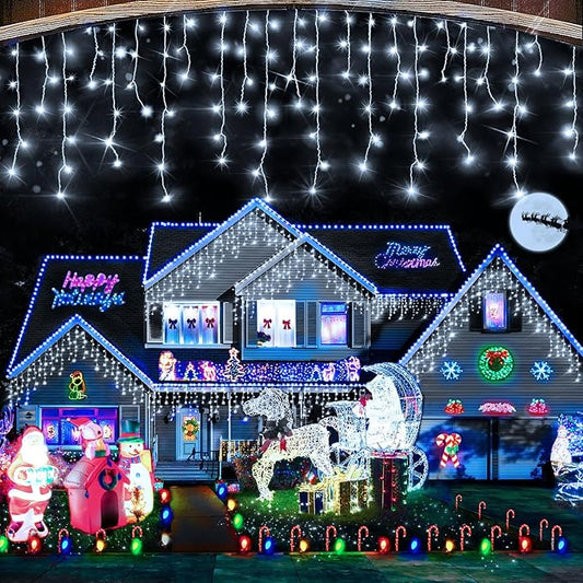 Hezbjiti Christmas Lights Outdoor, 400LED 33FT LED Icicle Lights 8 Modes 75 Drops Fairy String Lights for Christmas Decor Eaves Party Yard Garden