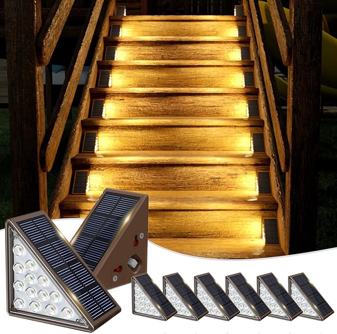 Solar Step Lights for Outside,8pack Solar Stair Lights Outdoor Waterproof IP67,Outdoor Deck Step Lights,Solar Outdoor Lights for Staircase,Patio,Front Step(Warm Brown)