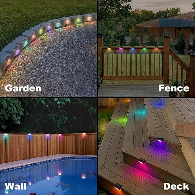 pearlstar 24 Pack Waterproof Led Solar Step Lights,Color Changing Light up Swimming Pool Accessories Night Lights,Outdoor Deck Lights for Stairs, Step, Fence, Yard, Patio, and Pathway Decor（Brown）