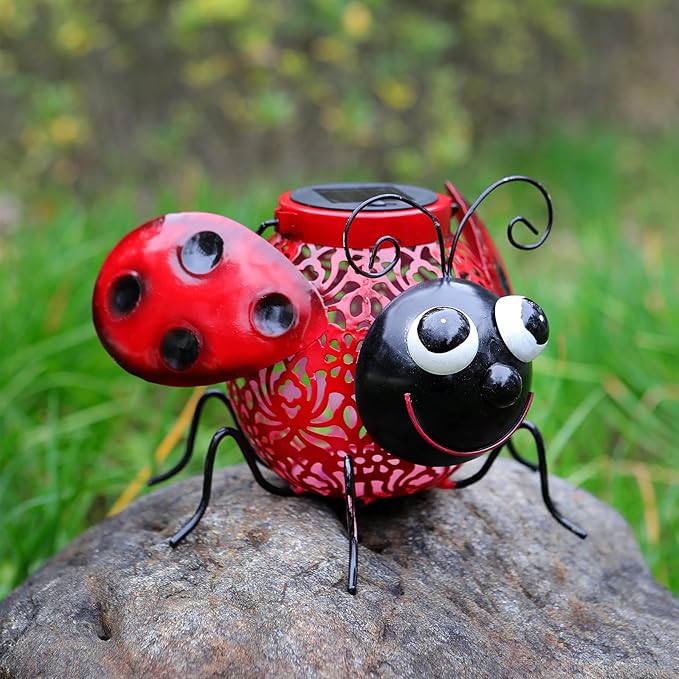 Teaeeno Ladybug Solar Light Lantern Garden Decor,Metal Animal Decorative Ladybug Sculpture,Garden Yard Lawn Backyard Ornament Decor,Home, Lawn, Patio,Metal Animal Ornament, Women/Gardening Gifts