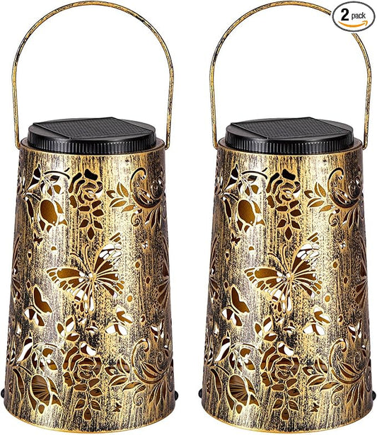 Outdoor Solar Lanterns Large Butterfly Pattern Lantern Hanging Light House Yard Patio Backyard Porch PathwayDecor Gifts for Women Grandma Mom Friends 2pcs