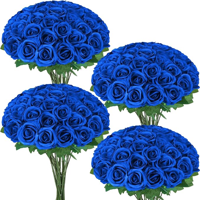 36 Pcs Royal Blue Artificial Roses with Long Stems, Blue Fake Silk Rose Artificial Flowers Bulk for Bridal Wedding Bouquet Centerpiece Ball Arrangement Party Decor