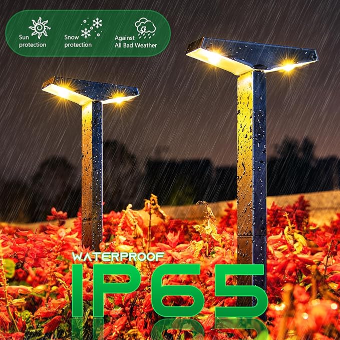 JSOT Outdoor Solar Lights Waterproof, Modern Solar-Powered Landscape Lights for Outside Pathway 8 Pack, Solar Dusk to Dawn Lights Outdoor for Sidewalks, Driveway, Garden, Yard Lighting. (Warm White)