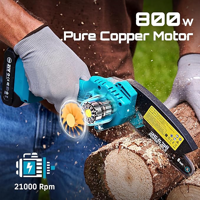 Seesii Mini Chainsaw, 6-inch Mini Chainsaw Cordless, Handheld Electric Power Chain Saw with Battery, for Tree Trimming Wood Cutting,Gifts for Father, Dad, Husband, Men