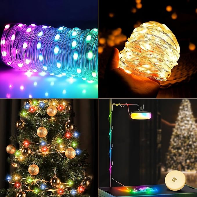 Camping String Lights, 4 in 1 Quick Storage 32.8FT Rechargeable Tent Lights with 6 Modes Hanging Waterproof Camp Lamp Camping Essentials for AwnTent Hiking Yard Garden Bedroom Festival -Warm White