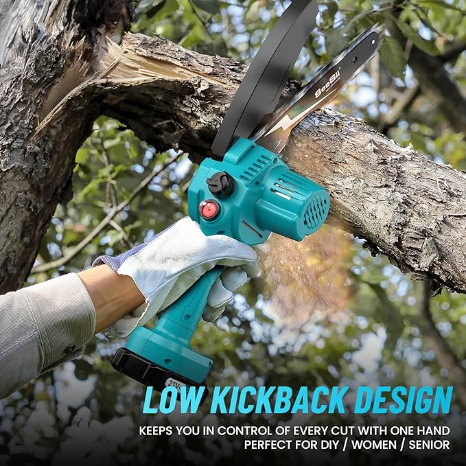 SEESII Mini Chainsaw 8 inch,Cordless Chainsaw w/ 2pcs 2000mAh Batteries,Oiler System & Replacement Chain,Handheld Chain Saw w/Safety Lock,Battery Powered Chain saw for Wood Tree Cutting,CH820+