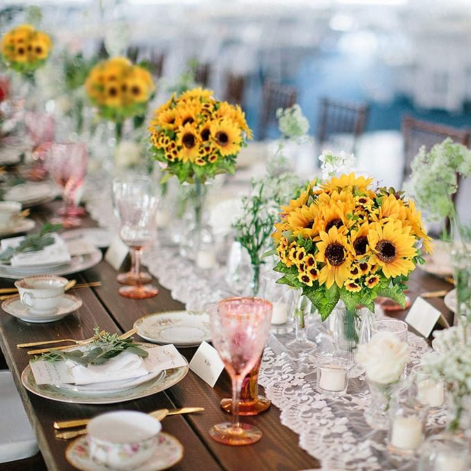Lvydec Artificial Sunflower Bouquet, 2 Bunches Silk Sunflowers Fake Yellow Flowers for Home Decoration Wedding Decor (2 Pack)