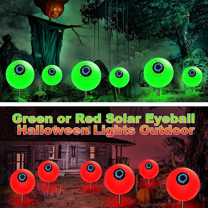 Outdoor Solar Lights Waterproof Decorations, 6 Pack Solar Globe Lights for Garden Decorations, Outside Ghost Solar Scary Eyeball Pathway Lights Decor for St. Patrick's Day Tree Garden Lawn Yard