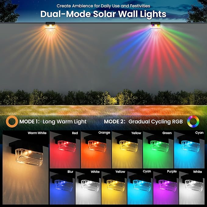 SOLPEX Solar Fence Lights Outdoor,Solar Deck Lights Waterproof Led Solar Lights for Outdoor Stairs,Step,Patio,Yard,Garden,Balcony and Porch,8 Pack Shell-Like Light Spots(Black Shell,Warm White&RGB)