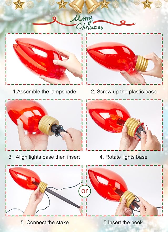 Minetom 11Feet 5 LED Super Jumbo Christmas String Lights or Pathway Marker Lights, Outdoor Xmas Decorations- Jumbo C9 Hanging Lights Waterproof Lawn Dec for Holiday Home Tree Roof Yard Garden