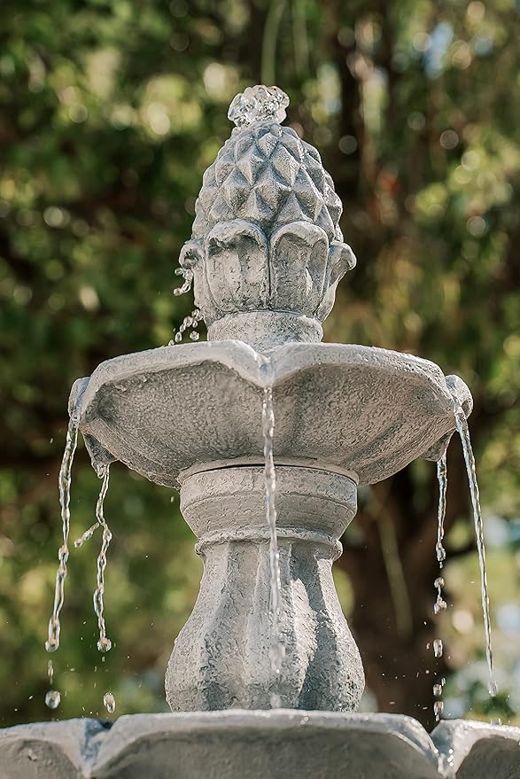 XBrand 3-Tier Freestanding Waterfall Fountain w/Pump & Pineapple Top, 51 Inch Tall, Grey, Large Outdoor Garden Fountain, Ideal for Garden, Porch, and Lawn