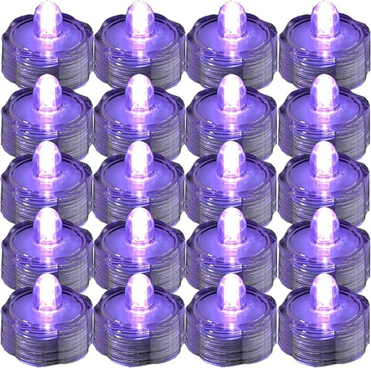 Bright LED Floral Tea Light Vase Submersible Lights for Party Wedding (Purple, 20 Pack)