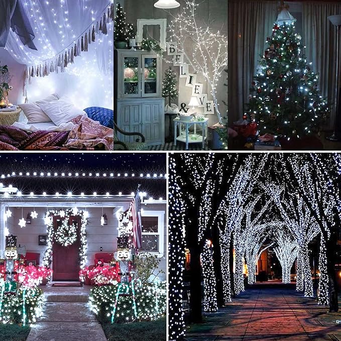 Toodour Solar Christmas Lights, 72ft 200 LED 8 Modes Outdoor Christmas String Lights, Waterproof Solar Fairy Lights for Christmas Tree, Fence, Holiday, Party, Balcony, Christmas Decor - White