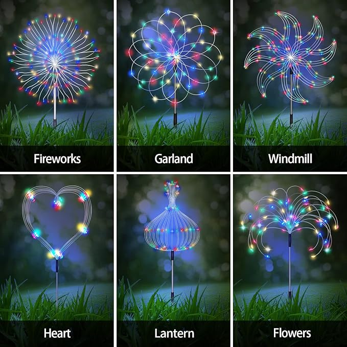 6 Pack Solar Garden Lights, Firework Lights, Decorative, 8 Lighting Modes with Remote 120 LED Twinkling Waterproof Landscape Outdoor Decor, for Pathway Backyard Walkway Patio(Colorful)