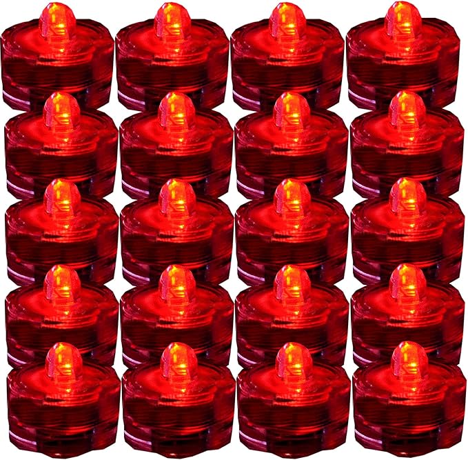 Super Bright LED Floral Tea Light Submersible Lights for Party Wedding (Red, 60 Pack)