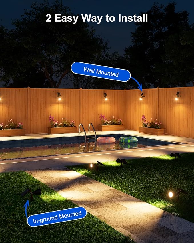 Solar Spot Lights Outdoor Waterproof for Flag, Tree, Plant, Sign, Statue, Mailbox, Bright LED Outside Landscape Flood Spotlights for Ambient Uplighting Yard, Garden, House, Backyard, Patio, Pathway