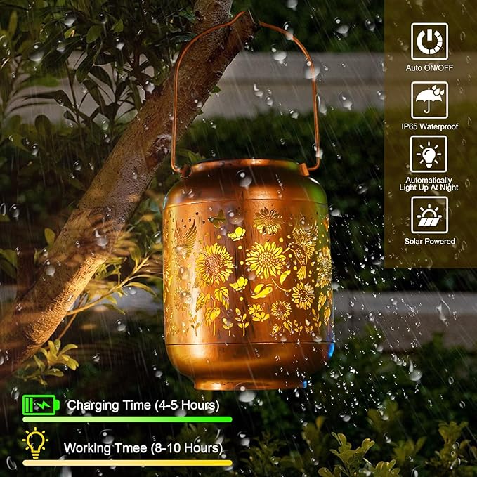 2-Pack Birthday Gifts for Women Mom Grandma Solar Lanterns Outdoor Waterproof Hummingbird Garden Decor Hanging Metal Lights Outside for Yard,Patio,Backyard,Porch