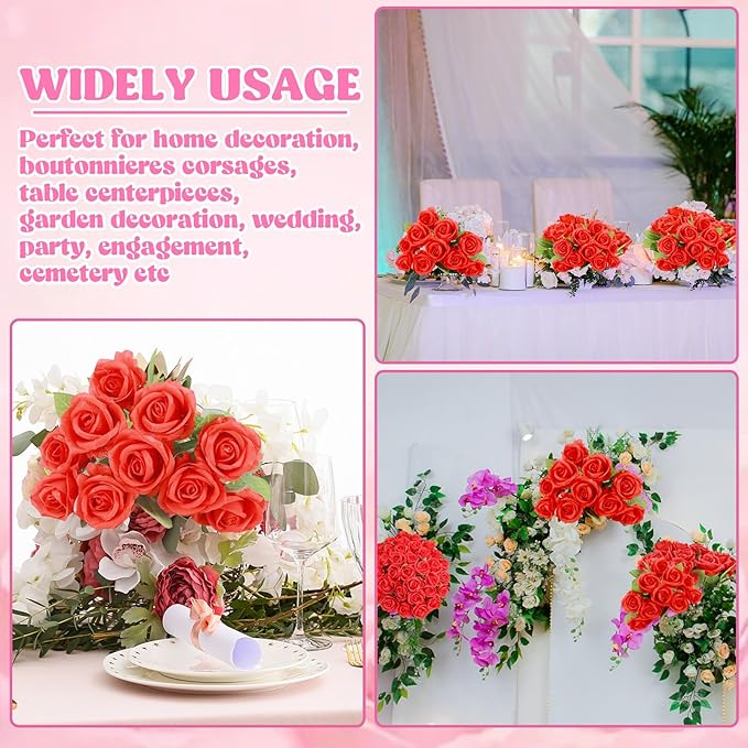 36 Pcs Silk Rose Bouquet Bridal Artificial Flowers,Fake Rose Long Stem Realistic Artificial Flowers Bulk for Wedding Bouquet Ball Arrangement Centerpiece Party Decor(red)