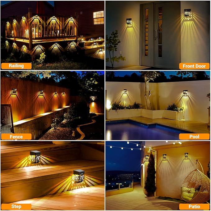 LOFTEK Solar Deck Lights, 2 Pack Solar Fence Lights, Outdoor Garden Decorative Light, Dusk to Dawn, Waterproof, Fence Post Wall Light for Railing, Patio, Pool, Backyard, Stair, Step, Warm White