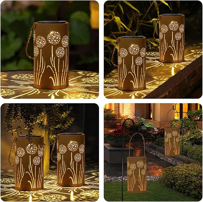 Solar Lanterns Outdoor Waterproof - Dandelion Solar Table Lamp Metal Decoration, Solar Table Lights for Desk Patio Lawn Patio Pathway Landscape Courtyard Backyard Yard Garden Art Decor(2 Pack)