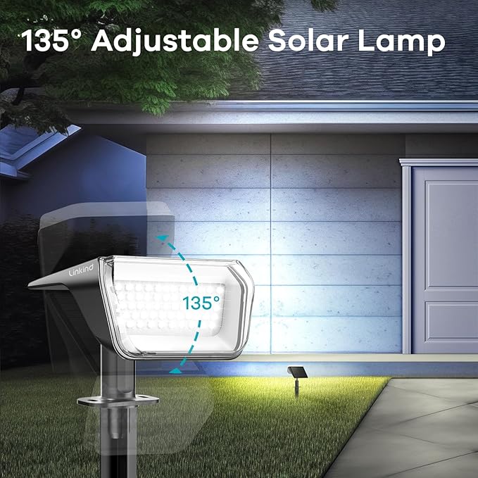 Linkind Solar Spot Lights Outdoor, 60 LEDs Solar Lights Outdoor Waterproof IP67 with 30% Conversion Rate, Ideal for Landscape, Garden, Yard, Pathway (6 Pack, Cool White)