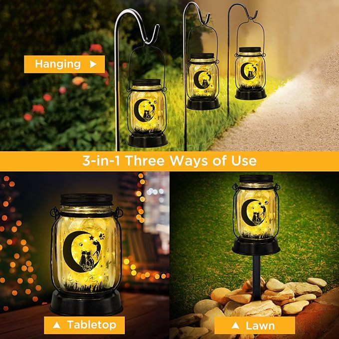 Kyoryuger Cat Solar Lanterns Moon Cats Gifts for Women Mom Grandma Unique Teen Girl Gifts Christmas Gifts for Cat Lovers Cat Memory Lantern with Stake for Yard Lawn Patio Bedroom Kitty Decoration