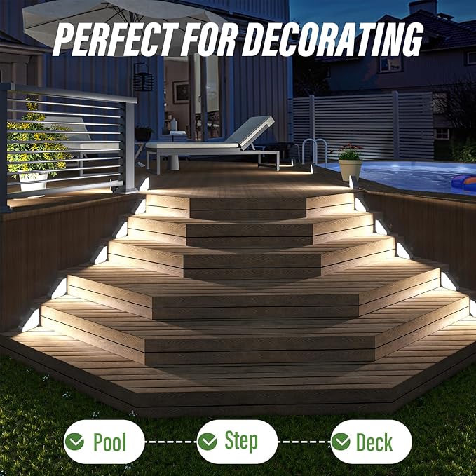 JSOT Solar Step Stair Lights Outdoor Yard Decor 8 Pack, IP65 Waterproof Deck Lighting for Outside Solar Powered, Solar Garden Light Decor for Fence, Backyard, Front Porch Step, Balcony, Wall, Patio