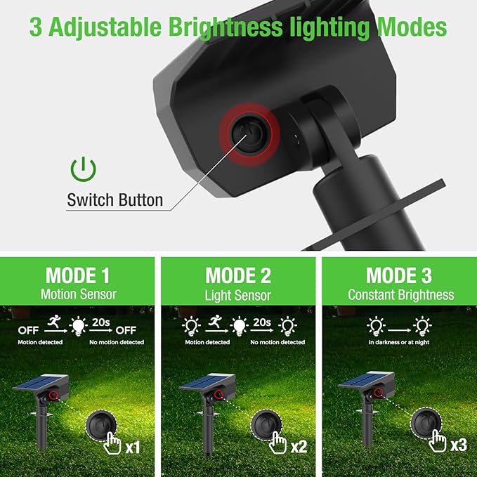 Solar Spot Lights Outdoor Motion Sensor with 3 Modes, [ 12 Pack/56 LED ] 2-in-1 Auto On/Off Solar Landscape Lighting for Outside Yard Wall Garden Path, Cool White