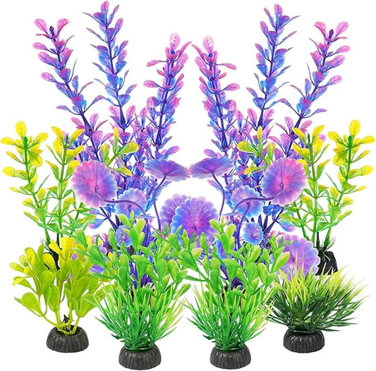 AQUANEAT Artificial Fish Tank Plants, Plastic Aquarium Decorations, Purple Accessories, 10pcs
