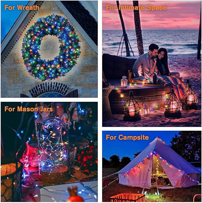 QITONG 4 Pack Multicolor Solar Fairy Lights Outdoor Waterproof, Each 33ft 100 LED Solar Christmas Lights, 8 Modes Silver Wire Solar Twinkle Lights