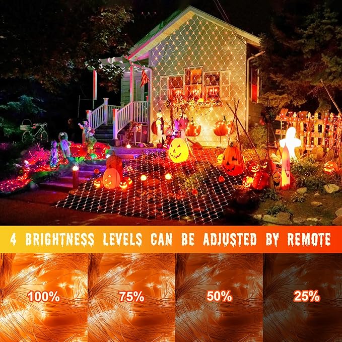 Christmas Net Lights Outdoor - 360 LED Orange Net Lights Waterproof with Remote, 12x5 ft Extendable 8 Modes for Bushes, Gazebo, Lawn, Garden, Shrubs, Tree, Backyard Decorations