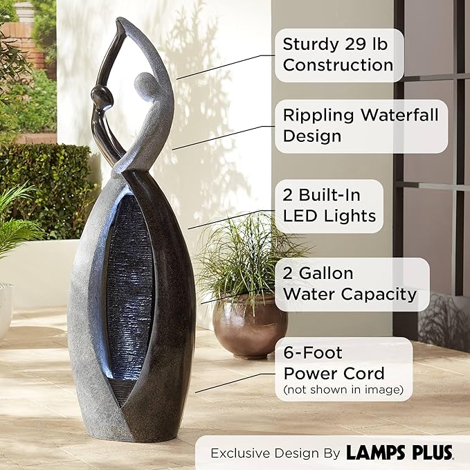 Dancing Couple 57" High Large Modern Indoor Outdoor Decor Faux Stone Floor Fountain with Light LED Standing Waterfall Tall Water Feature for Outside Garden Patio Yard Backyard Porch - John Timberland