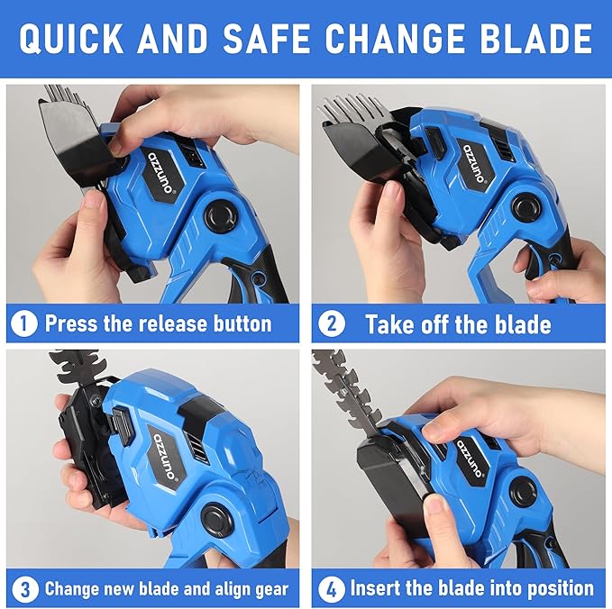 AZZUNO Cordless Hedge Trimmer, 2-in-1 Electric Grass Shears Shrubbery Trimmer with Battery，Handheld Grass Cutter Shrub Trimmer for Gardens, Yards, Lawns, Including Charger (1 Battery)