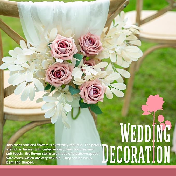 Fake Roses Faux Flowers Silk Roses 16.5in Artificial Roses with Stems Realistic Artificial Flowers Suitable for Indoor Home Decor DIY Bouquet Wedding Decor Party Decor (Pink Purple,12PCS)