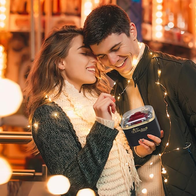 Mikasol Preserved Rose & Heart-Shaped Necklace with Jewelry Box - Preserved Rose, Ideal Romantic Gift for Women, Anniversary, Valentines, Black, 4.9"x4.5"x4.1"