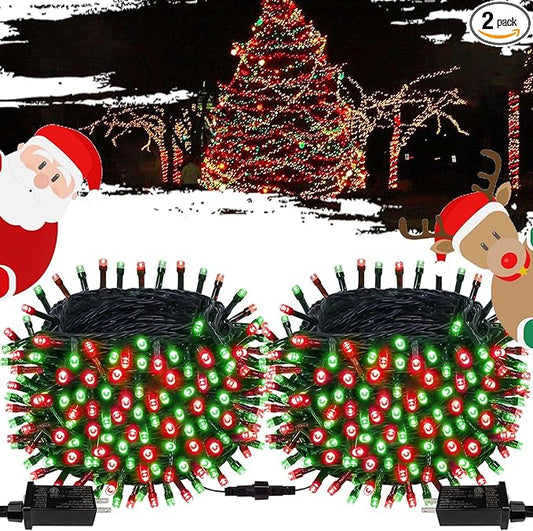 Connectable Red and Green Christmas String Lights, 2Pack 164FT 400LED Christmas Lights for Outdoor Indoor, Plug In Christmas Tree Lights with 8 Modes, String Lights for Christmas Decorations Holiday