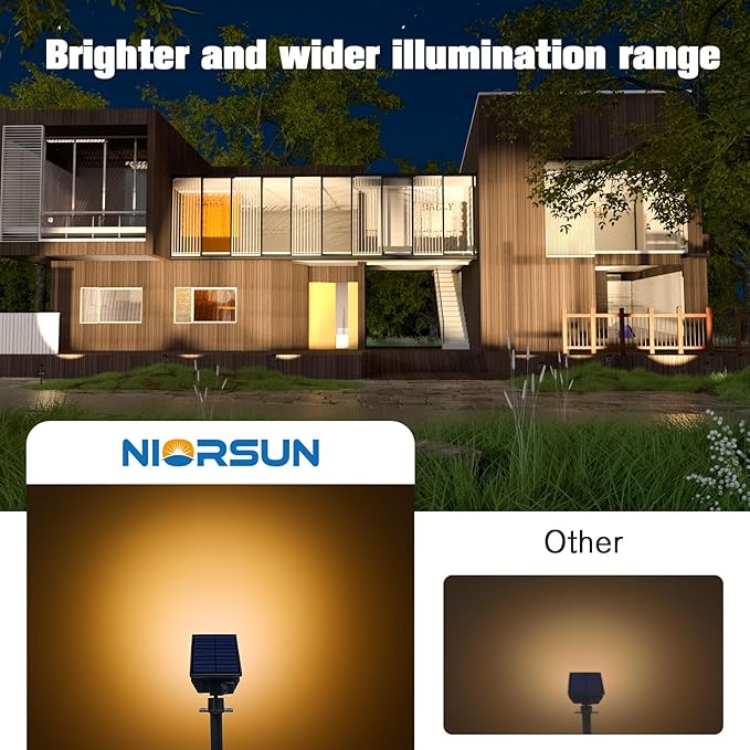 NIORSUN Solar Spot Lights Outdoor,23 LEDs Landscape Lighting with Auto On/Off and 3 Lighting Modes, IP67 Waterproof Spotlights,Outdoor Solar Lights for Yard Garden,2 Pack(Warm White)