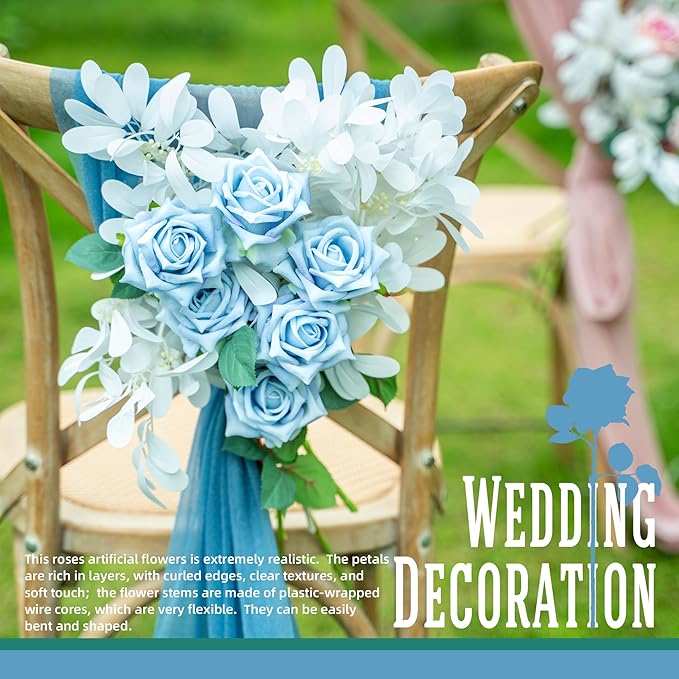 Fake Roses Faux Flowers Silk Roses 12PCS Artificial Roses with Stems Realistic Artificial Flowers Suitable for Indoor Home Decoration Diy Bouquet Wedding Decor Party Decoration （Blue）16.5“