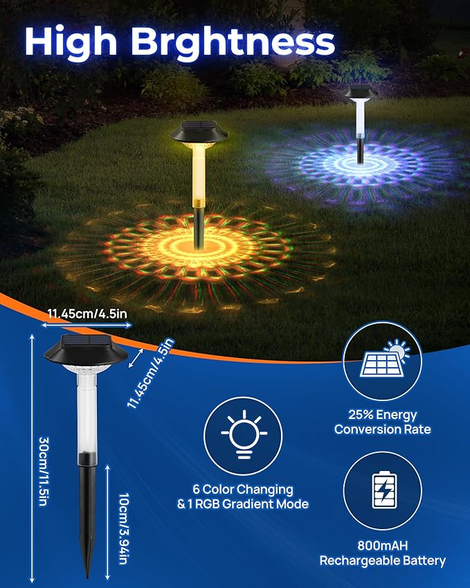 Color Changing Solar Pathway Lights - 10 Pack IP68 Waterproof Outdoor Solar Lights with 7 RGB Lighting Modes for Yard, Garden, Walkway, Pathway, Backyard, Lawn, Landscape Decoration
