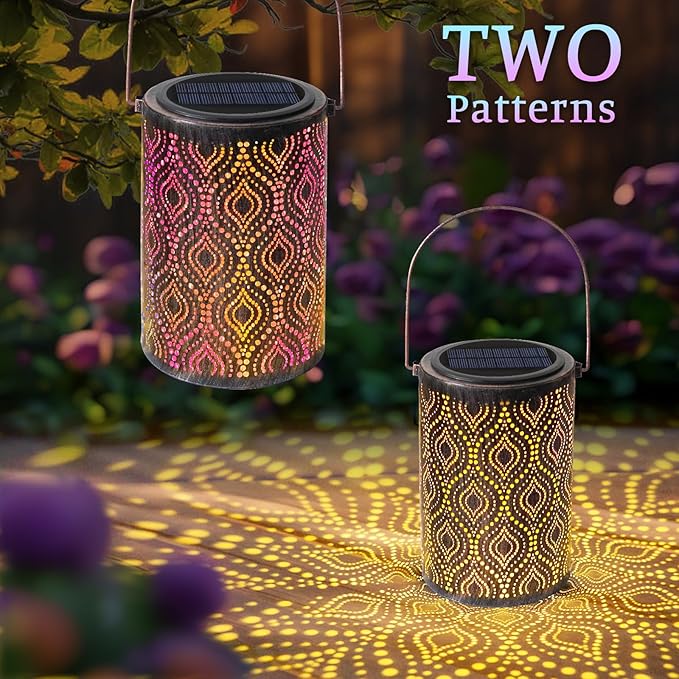 Solar-Powered Iron Art Lantern - Two Lighting Modes Waterproof Hanging Ambiance Lighting for Gardens & Patios, Perfect as Decorative Gift Housewarming Gift Mom Gifts (Peacock Feather)