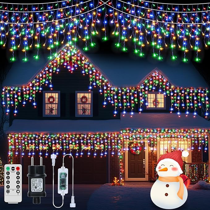 XZAI 800LED 72FT, Fairy Icicle String Lights, Plug-in, Multi-Color & Cool White, Christmas Party Decors, Remote, 8 Modes, Timer, Dimmable, IP65 Waterproof, Hanging for Outdoor & Indoor Use