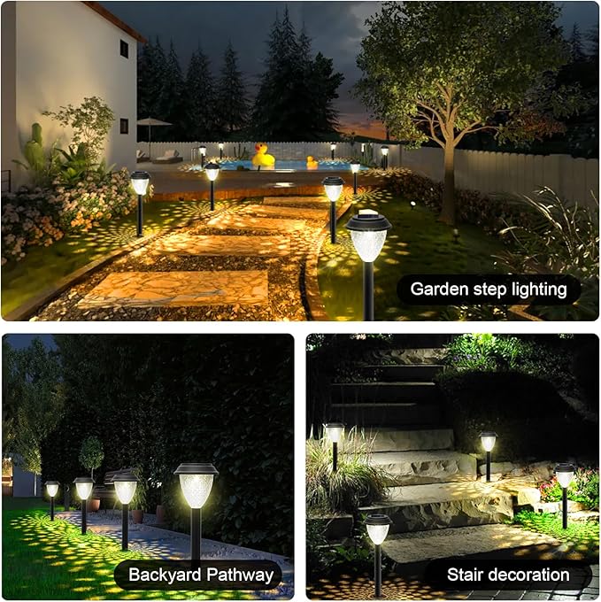 GOODFOEVER Solar Pathway Lights Outdoor, 16 Pack Solar Powered Garden Lights Waterproof, Auto On/Off Solar Yard Light for Lawn Patio Walkway Driveway Decor Landscape Lighting