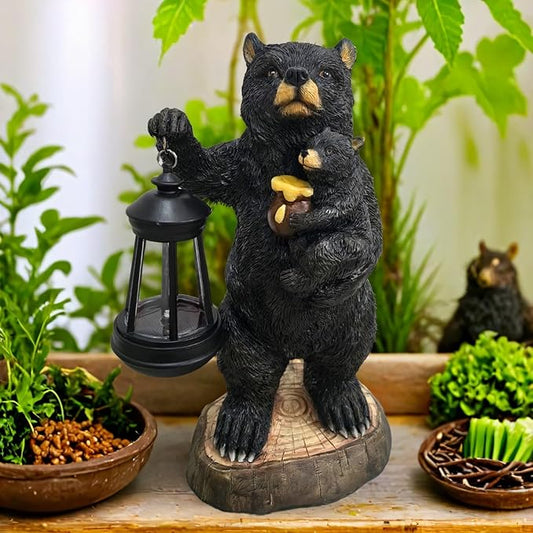 Garden Statues Bear with Solar Lantern, Outdoor Bear Figurines Decorations for Patio Yard Lawn Ornaments, Gifts for Mom/Grandma Birthday Housewarming