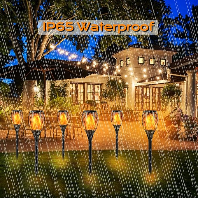 Upgraded Larger Solar Torch Lights, 43" Flickering Flame Solar Lights, Waterproof Outdoor Solar Landscape Decoration Lighting 96 LED Auto On/Off Garden Patio Yard Pathway,Black 2 Pack (2)
