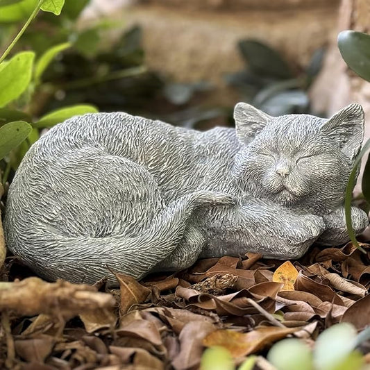 Cat Memorial Stones Garden Decor Statue Outdoor Statues, Cat Figurines Garden Sculpture Garden Decoration, Sleeping Tabby Decor for Patio, Porch and Lawn, Housewarming Gift for Mom