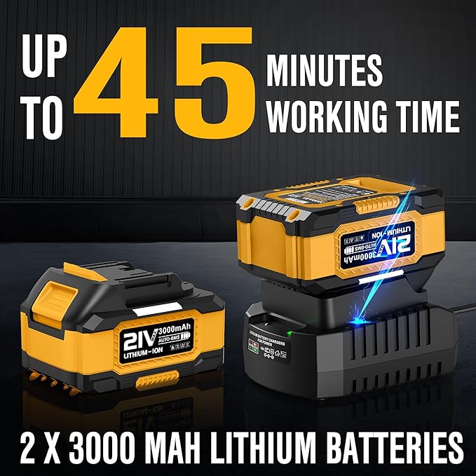 EWORK 21V Cordless Leaf Blower, Powerful Turbo Mode & 550 CFM, 2×3.0Ah Batteries & Fast Charger, Lightweight Electric Leaf Blowers for Lawn Care, Patio, Leaves & Dust