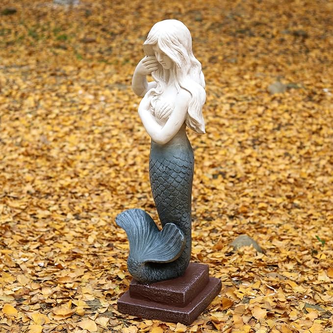 Mermaid Statue Large Size 37 Inch Magnesium Oxide Sculpture Indoor Outdoor Garden Patio Yard Lawn Porch Decor